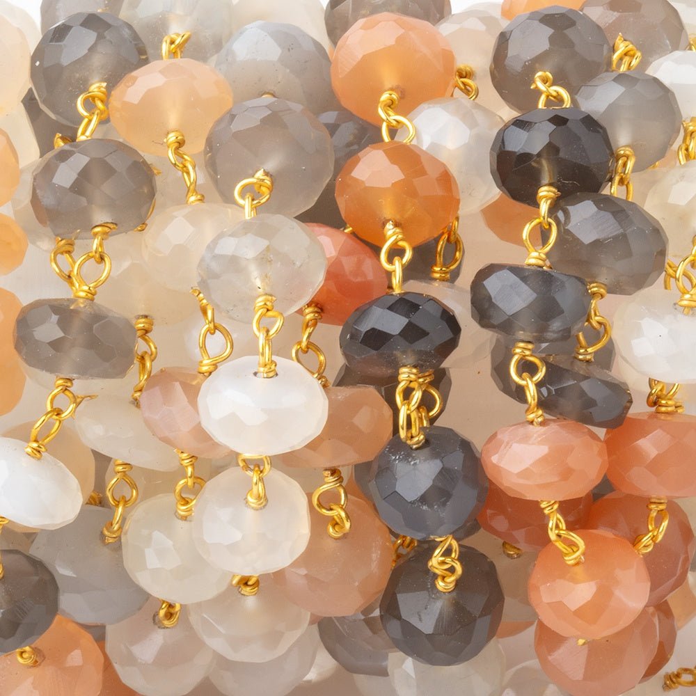 7.5mm Multi Color Moonstone Faceted Rondelle Beads on Vermeil Chain (ONLINE ORDER ONLY)