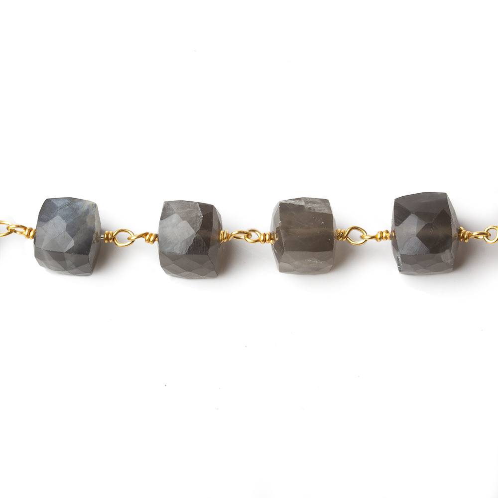 7.5mm Platinum Moonstone faceted cube Vermeil Chain by the foot (ONLINE ORDER ONLY)