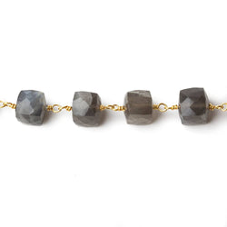7.5mm Platinum Moonstone faceted cube Vermeil Chain by the foot (ONLINE ORDER ONLY)