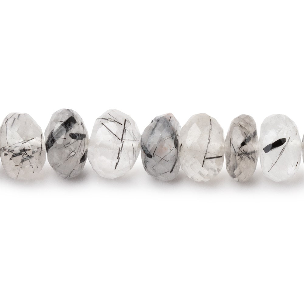 7.5mm Tourmalinated Quartz Faceted Rondelle 10.5 inch 55 Beads (ONLINE ORDER ONLY)