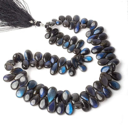 7.5x4-14x8.5mm Black Labradorite plain pear beads 13 inch 95 pieces AAA (ONLINE ORDER ONLY)