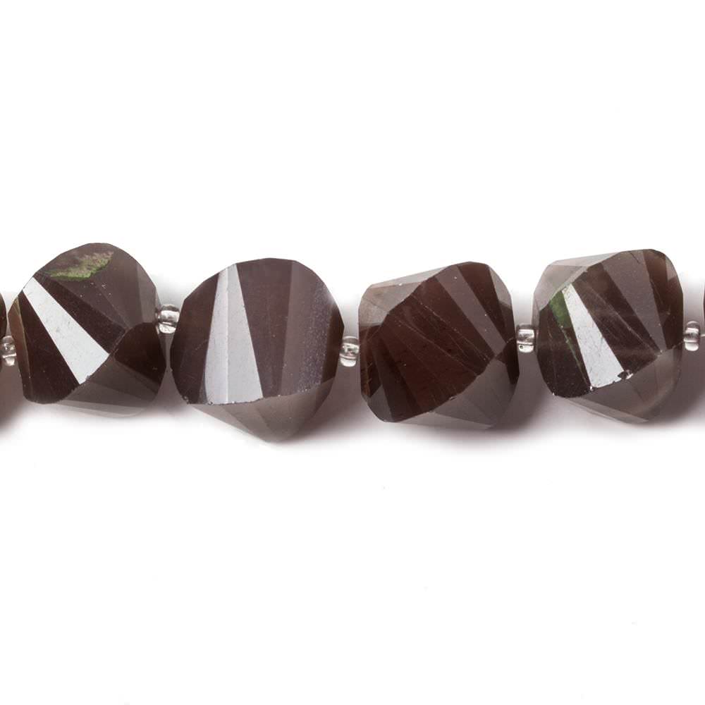 9mm-14mm  Chocolate Moonstone faceted twist beads 16 inch 36 pieces (ONLINE ORDER ONLY)