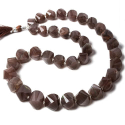 9mm-14mm  Chocolate Moonstone faceted twist beads 16 inch 36 pieces (ONLINE ORDER ONLY)