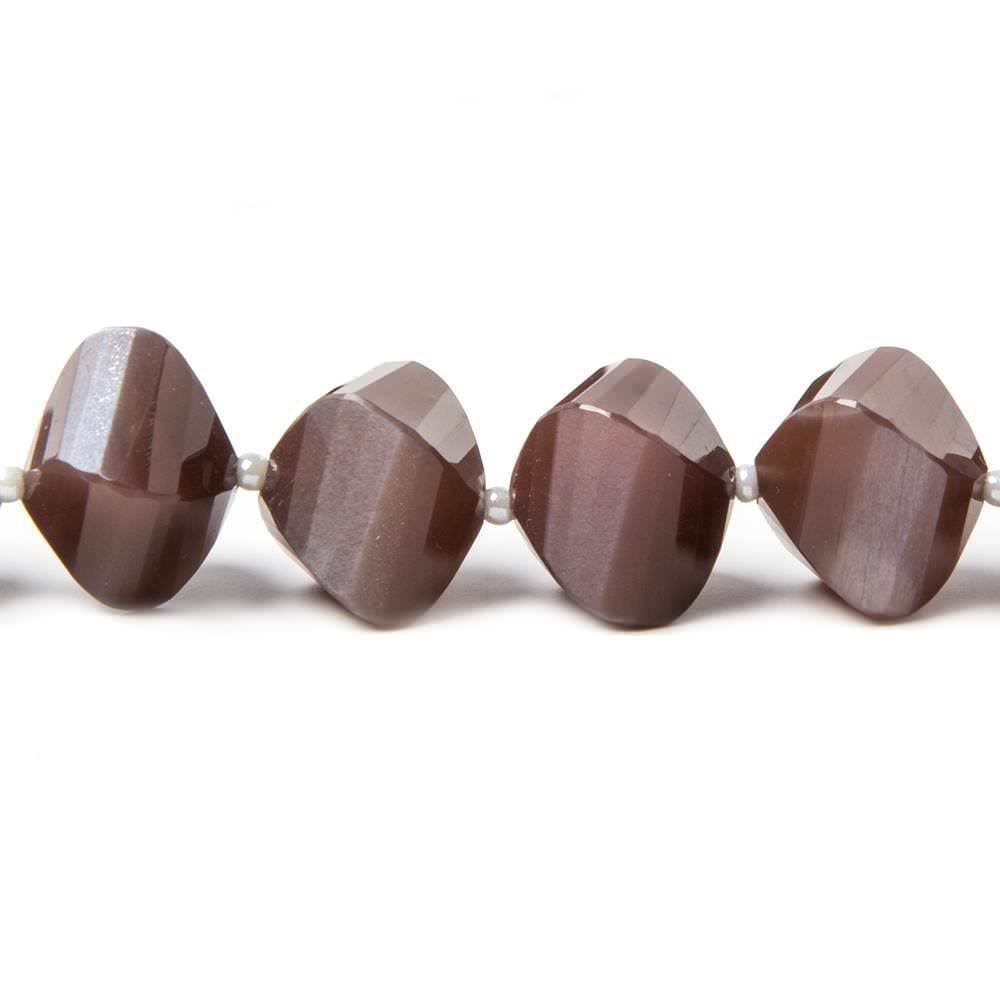 7.5x7.5-13.5x13.5mm Chocolate Moonstone faceted twists 16 inch 36 beads AAA (ONLINE ORDER ONLY)