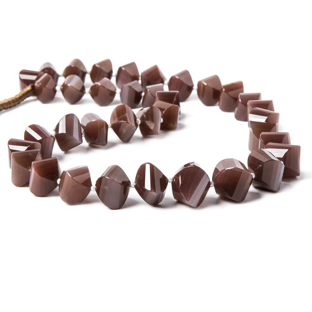 7.5x7.5-13.5x13.5mm Chocolate Moonstone faceted twists 16 inch 36 beads AAA (ONLINE ORDER ONLY)