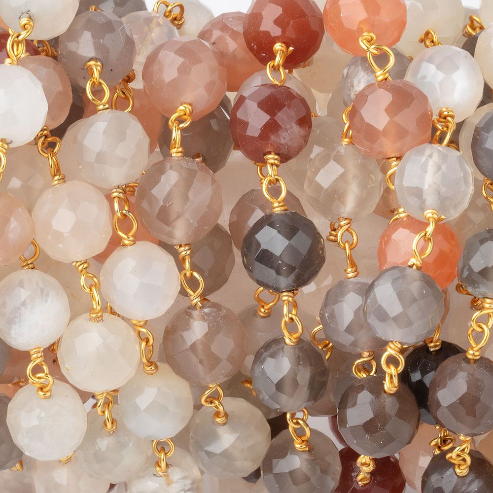 6mm Multi Moonstone faceted round Vermeil Chain by the foot 27 beads (ONLINE ORDER ONLY)