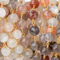 6mm Multi Moonstone faceted round Vermeil Chain by the foot 27 beads (ONLINE ORDER ONLY)
