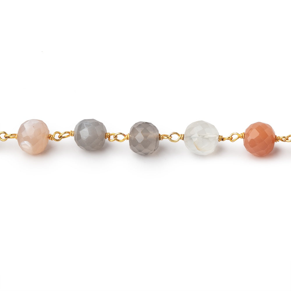 6mm Multi Moonstone faceted round Vermeil Chain by the foot 27 beads (ONLINE ORDER ONLY)