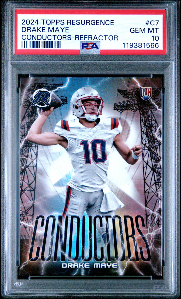 Graded 2024 Topps Resurgence Drake Maye #C7 Conductors Refractor Rookie RC Football Card PSA 10 Gem Mint (ONLINE ORDER ONLY)