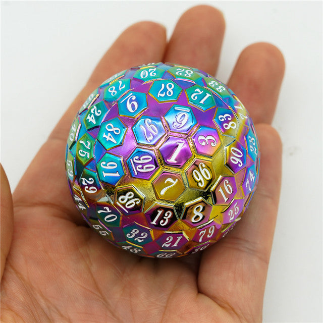 Rainbow Metal Single 100 Sided Polyhedral Dice (D100) | w/ White Color (45mm) (Online Only)