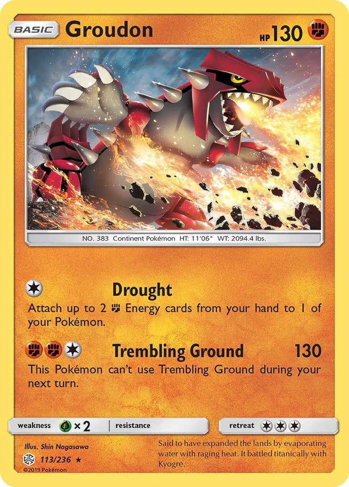 Groudon (113/236) (Cracked Ice Holo) (Theme Deck Exclusive) [Sun & Moon: Cosmic Eclipse] (Online Only)