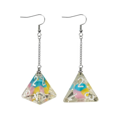 Dice Earrings: D4 Dice w/Colorful Inclusion Nerdy RPG Jewelry (Online Only)