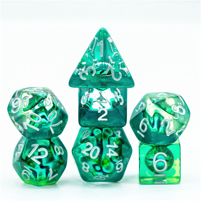 Green Demon Eye Dragon Eye Dice 7-Dice Set Resin Dungeons and Dragons Dice (Online Only)