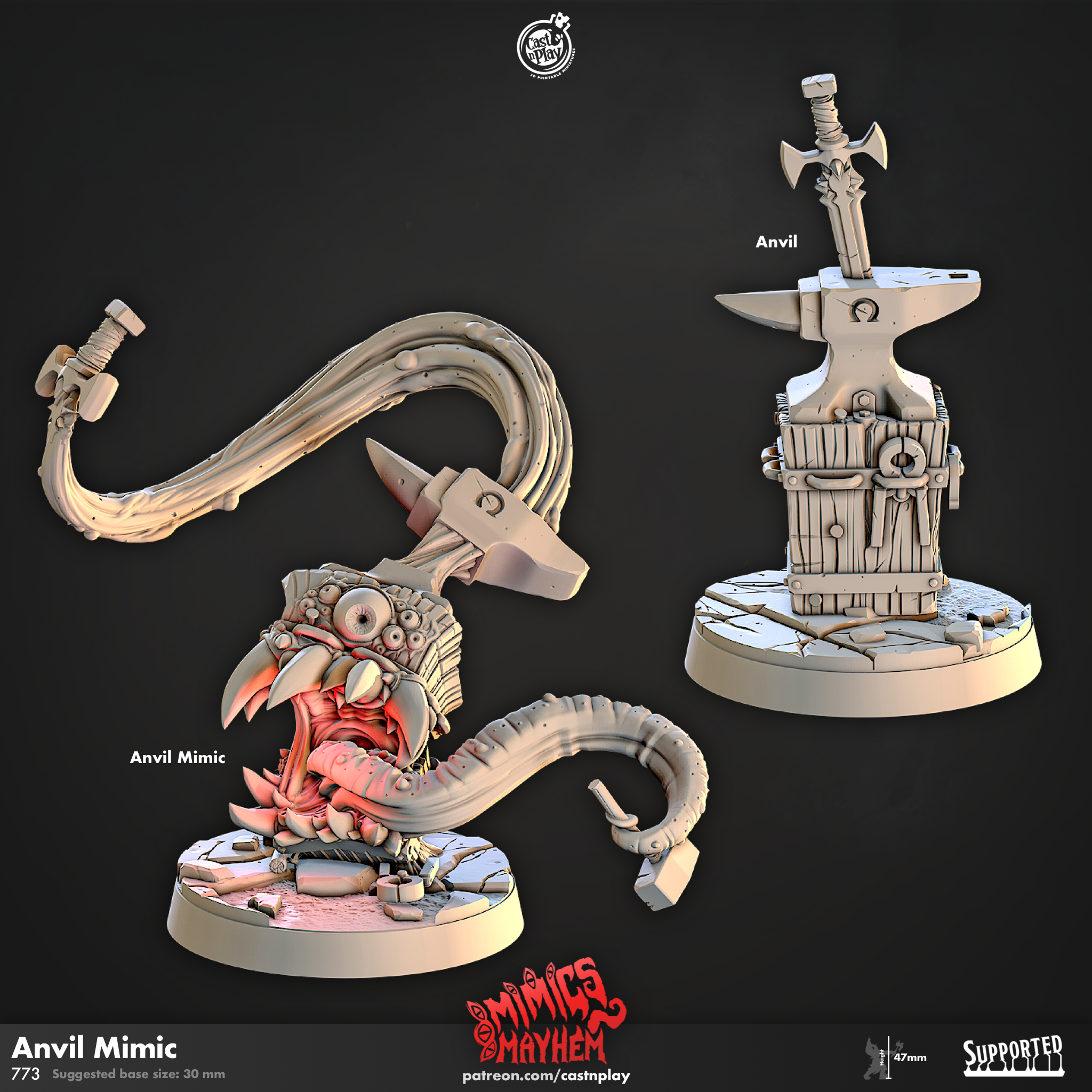 3D Printed Cast n Play Anvil Mimic Mimics Mayhem Set 28mm 32mm D&D (Online Only)