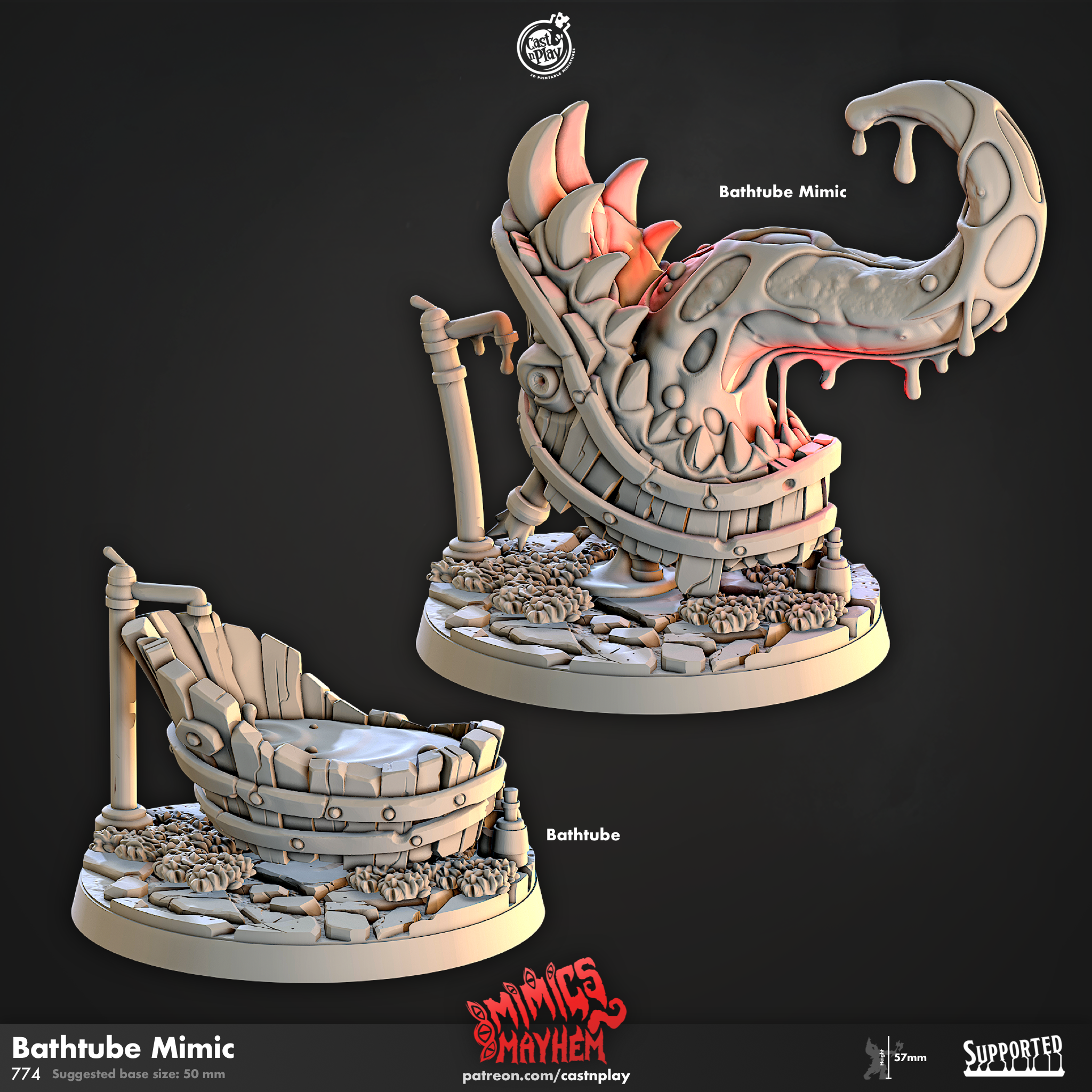3D Printed Cast n Play Bathtube Mimic Mimics Mayhem Set 28mm 32mm D&D (Online Only)