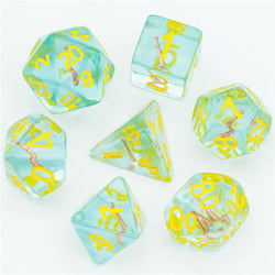 Cleric (Mace) Clear/yellow Dice w/ Golden Mace 7-Dice Set Rpg (Online Only)