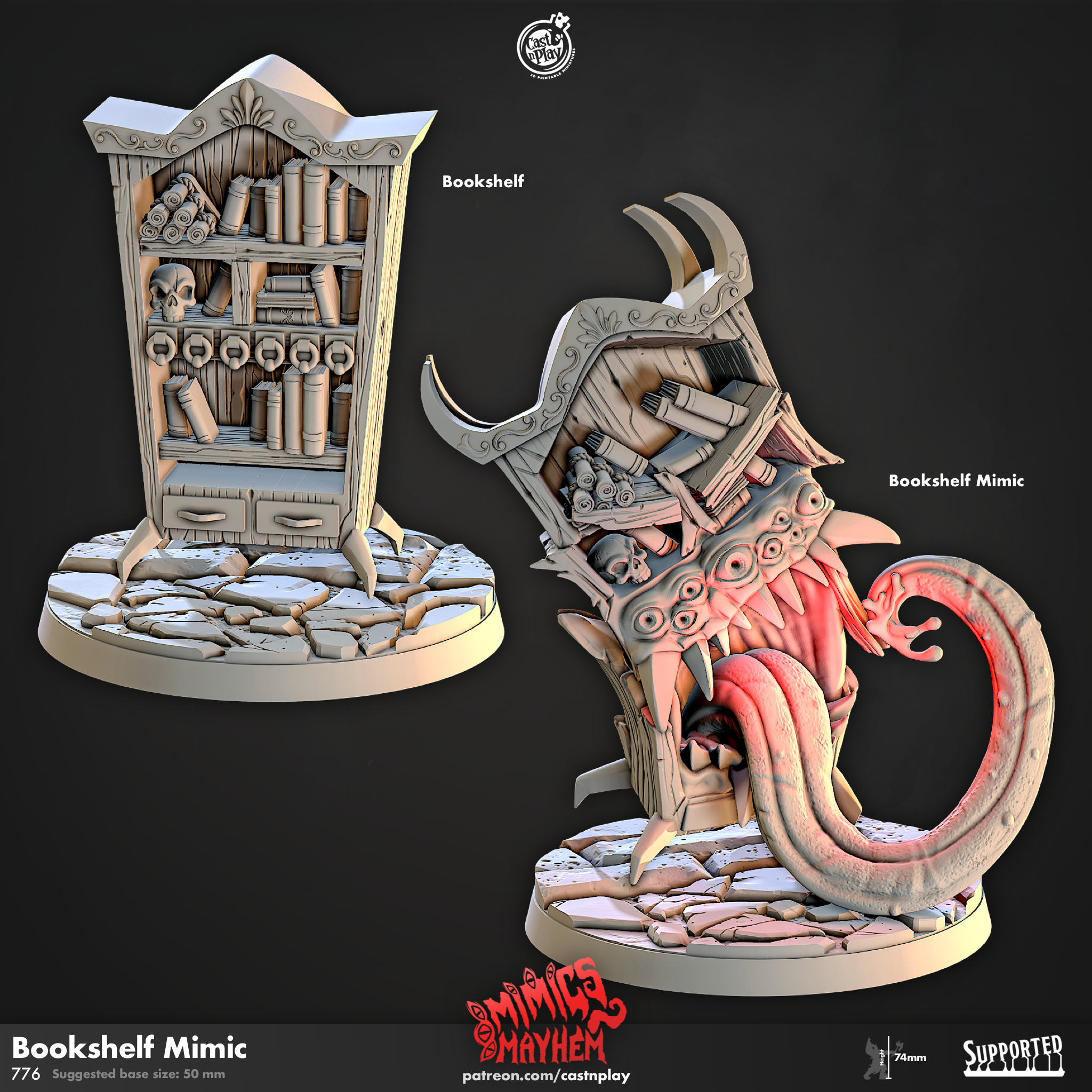 3D Printed Cast n Play Book Shelf Mimic Mimics Mayhem Set 28mm 32mm D&D (Online Only)