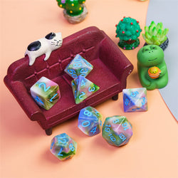 Earthly 4-Color 7-Dice Dnd Dice | Green White Green w/Blue Numbers Set (Online Only)