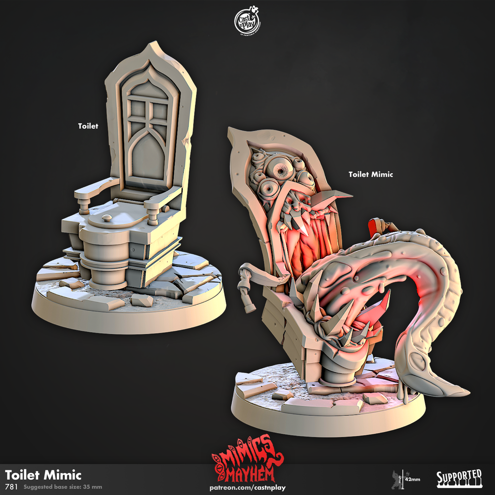 3D Printed Cast n Play Toilet Mimic Mimics Mayhem Set 28mm 32mm D&D (Online Only)