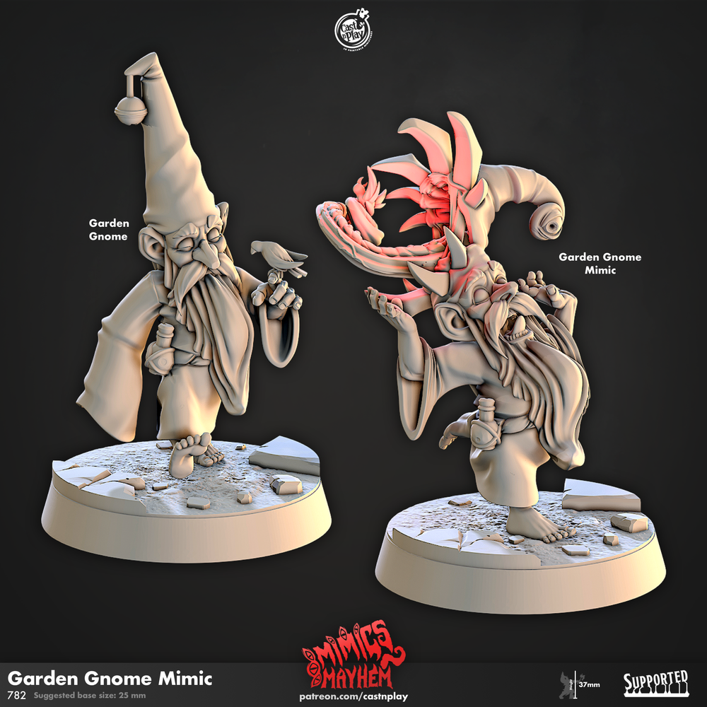 3D Printed Cast n Play Garden Gnome Mimic Mimics Mayhem Set 28mm 32mm D&D (Online Only)