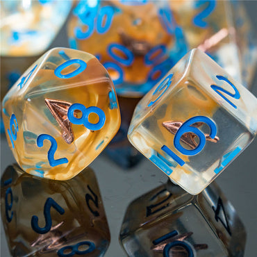 Ranger (Arrow) Clear Dice Blue w/ Golden Arrow 7-Dice Set Rpg (Online Only)