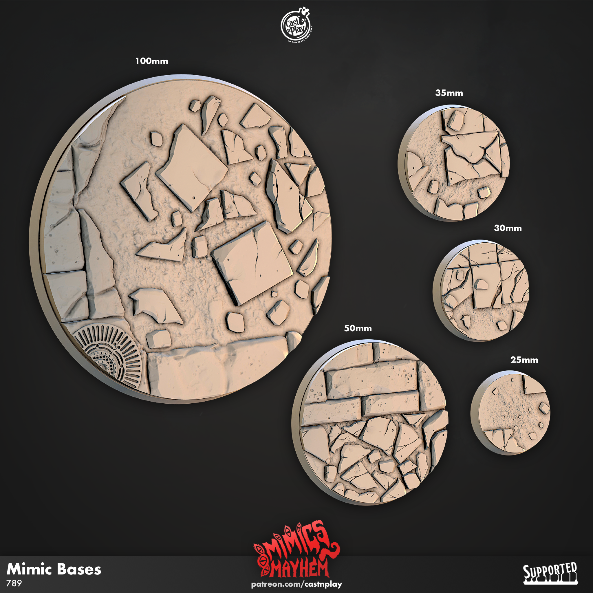 3D Printed Cast n Play Mimic Bases Mimics Mayhem Set 28mm 32mm D&D (Online Only)