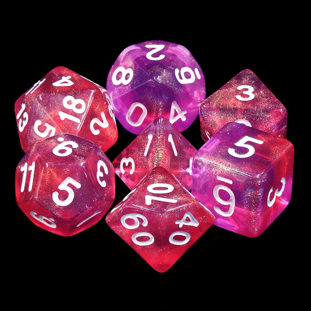Carbon Stars Pink/Purple Glitter 7-Dice Set by HendgaDice (Online Only)
