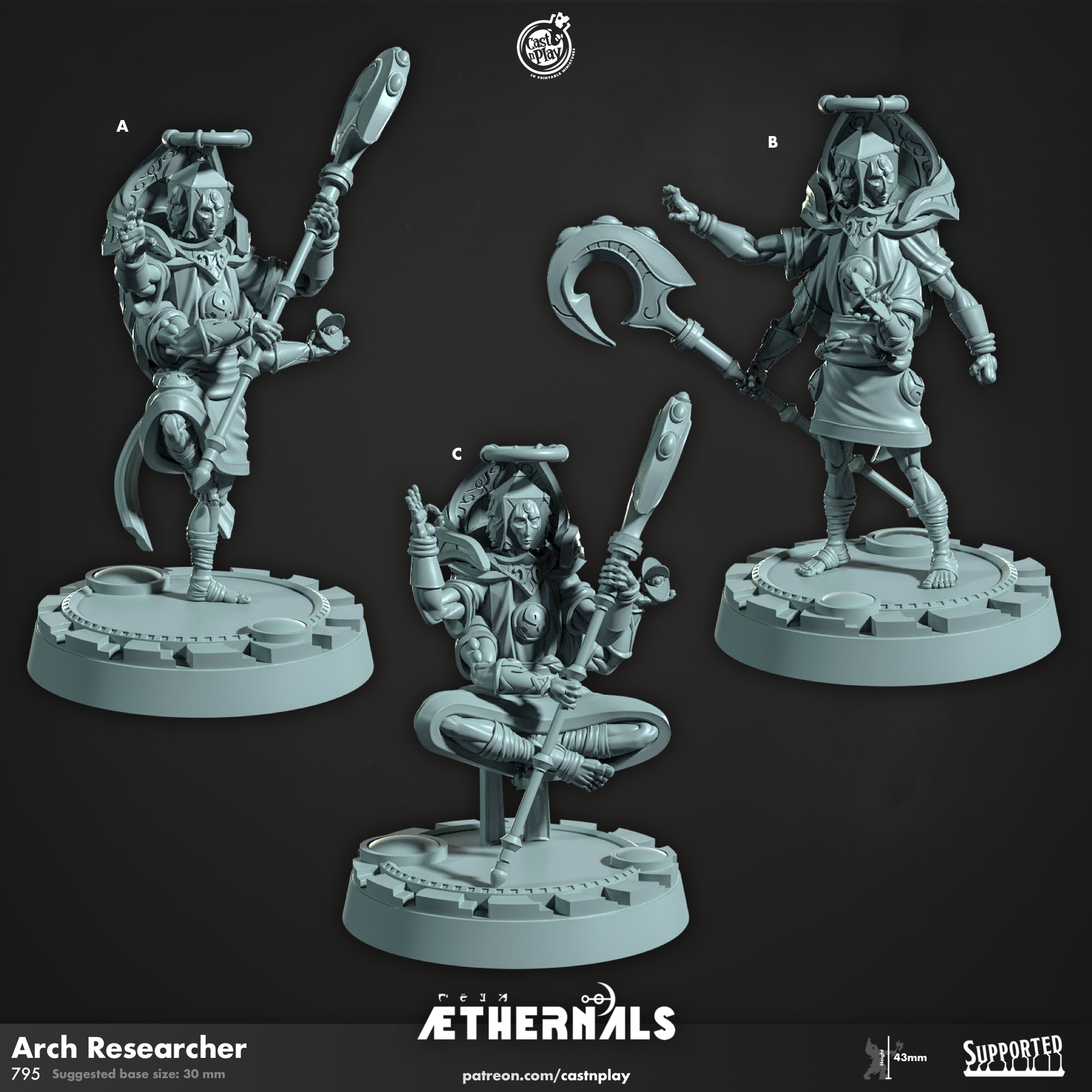 3D Printed Cast n Play Arch Researcher Aethernals Collection 28mm 32mm D&D (Online Only)