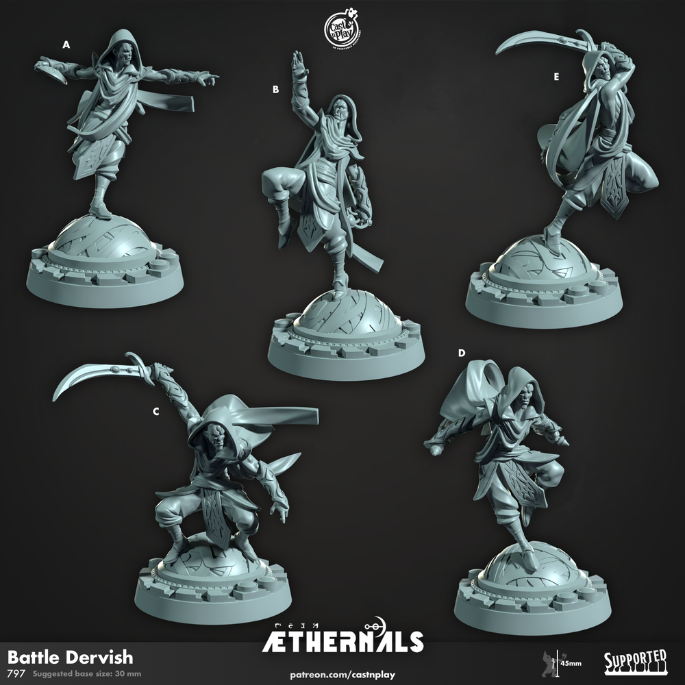 3D Printed Cast n Play Battle Dervish Aethernals Collection 28mm 32mm D&D (Online Only)