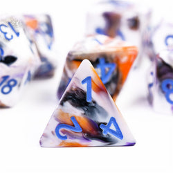 Spooky 4-Color 7-Dice Dnd Dice | White Orange Purple w/Purple Numbers Set (Online Only)