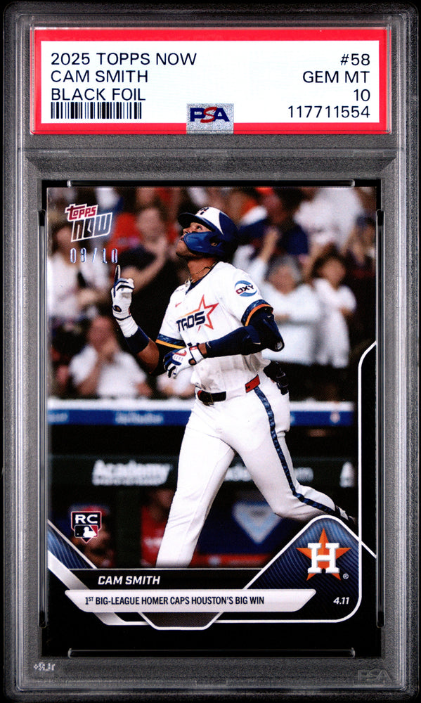 Graded 2025 Topps Now Cam Smith #58 Black Foil /10 Rookie RC Baseball Card PSA 10 Gem Mint (ONLINE ORDER ONLY)