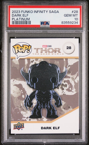 2023 UPPER DECK FUNKO POP MARVEL  DARK ELF PLATINUM #28  PSA 10 (Online Order Only)