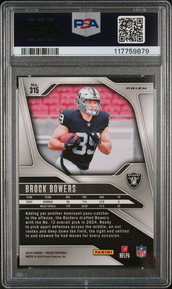 Graded 2024 Panini Prizm Brock Bowers #315 Green Wave Rookie RC Football Card PSA 10 Gem Mint (ONLINE ORDER ONLY)