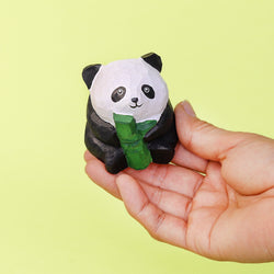 Hand-Carved Wooden Panda Figurine – Cute Handmade Decor with Mini Accessories (ONLINE ORDER ONLY)