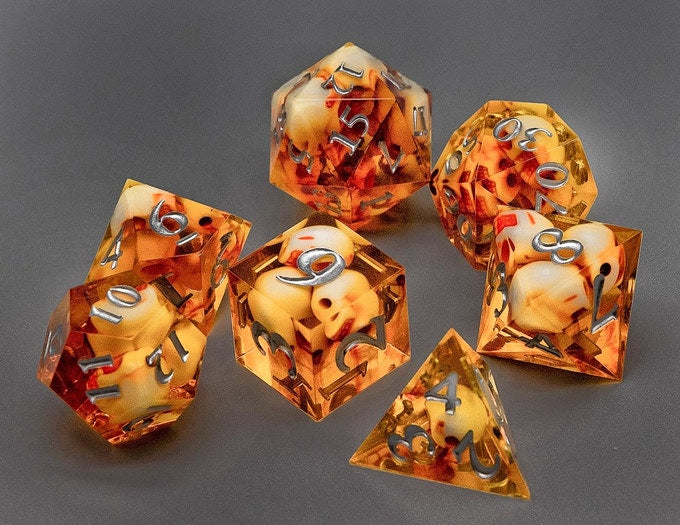 Orange Sunken Skull Inclusion 7-Dice Set Resin Sharp Edge RPG DND (Online Only)