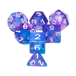 Crystal Dream 7-Dice Set Purple/Blue w/White Numbers Stained Glass Dnd Dice Set (Online Only)