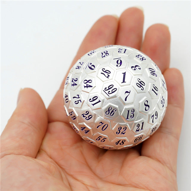 Silver Metal d100 w/ Purple Numbers Dungeons and Dragons RPG (Online Only)