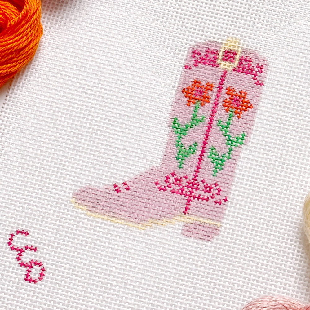 Cotswold Co Designs - Hand Painted Pink Cowgirl Boot 3” Needlepoint Canvas 13 Mesh (ONLINE ORDER ONLY)