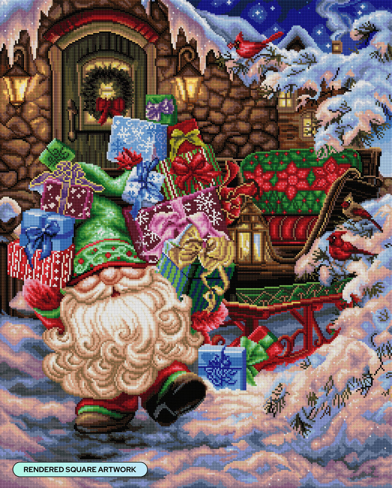 Diamond Art Club – Filling the Sleigh Christmas Elf Diamond Painting (Square Drill, 25.6" x 31.9") (ONLINE ORDER ONLY)