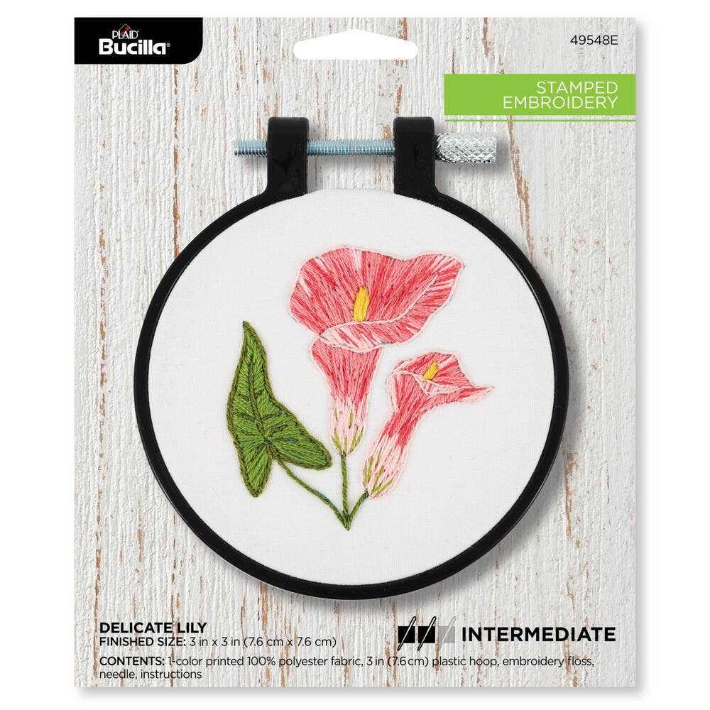 Bucilla Delicate Lily Stamped Embroidery Kit – 3" Floral Embroidery Hoop (ONLINE ORDER ONLY)