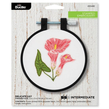 Bucilla Delicate Lily Stamped Embroidery Kit – 3" Floral Embroidery Hoop (ONLINE ORDER ONLY)