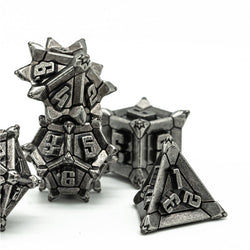 Vintage Silver Pinwheel Strengthened Metal 7-Dice Set | Metal DND Dice (Online Only)