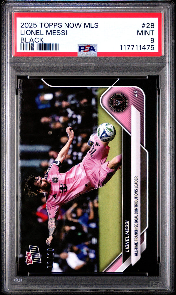 Graded 2025 Topps Now MLS Lionel Messi #28 Black /99 Soccer Card PSA 9 Mint (ONLINE ORDER ONLY)