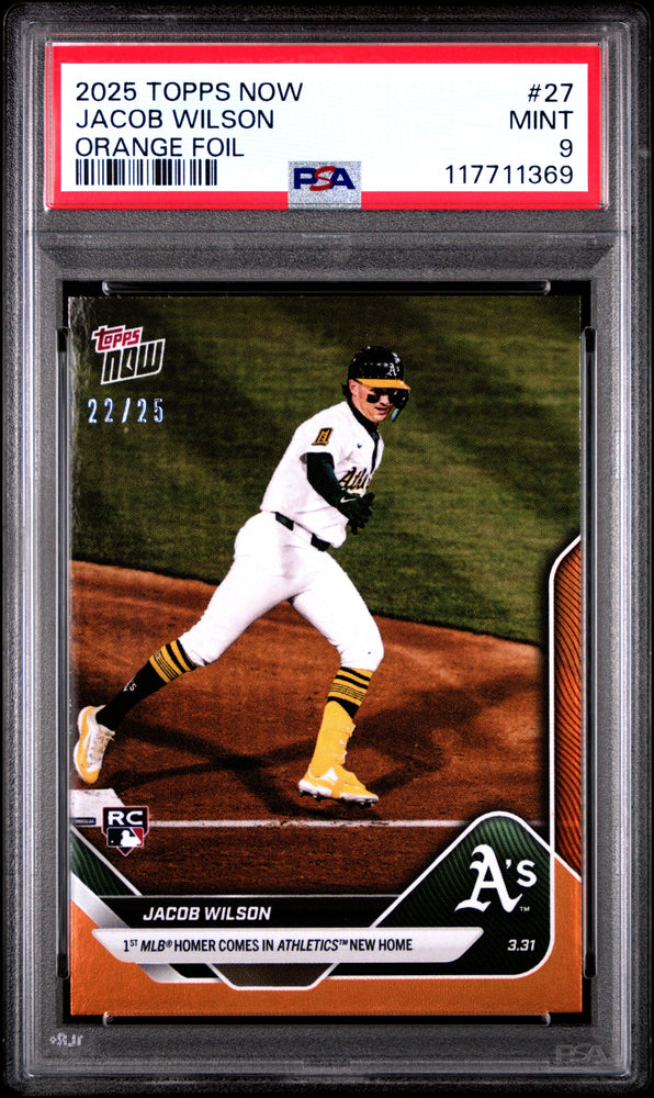 Graded 2025 Topps Now Jacob Wilson #27 Orange Foil /25 Rookie RC Baseball Card PSA 9 Mint (ONLINE ORDER ONLY)