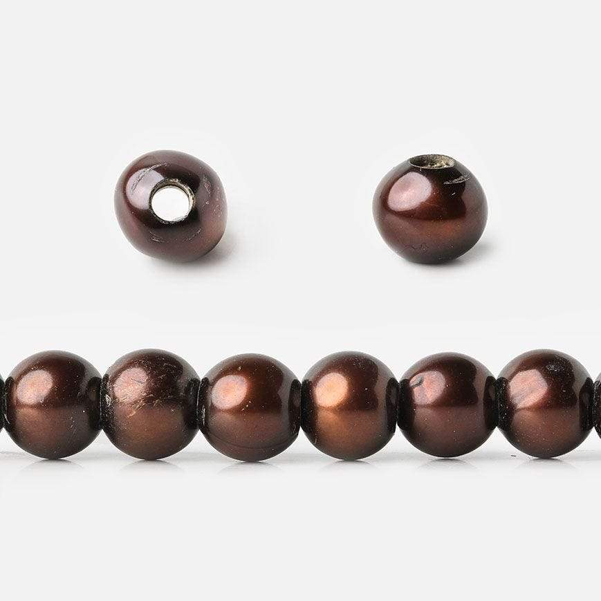 7mm - 8mm Chocolate Off Round Large Hole Pearls 2.5mm inside diameter, 15 inch, 30 pieces (ONLINE ORDER ONLY)