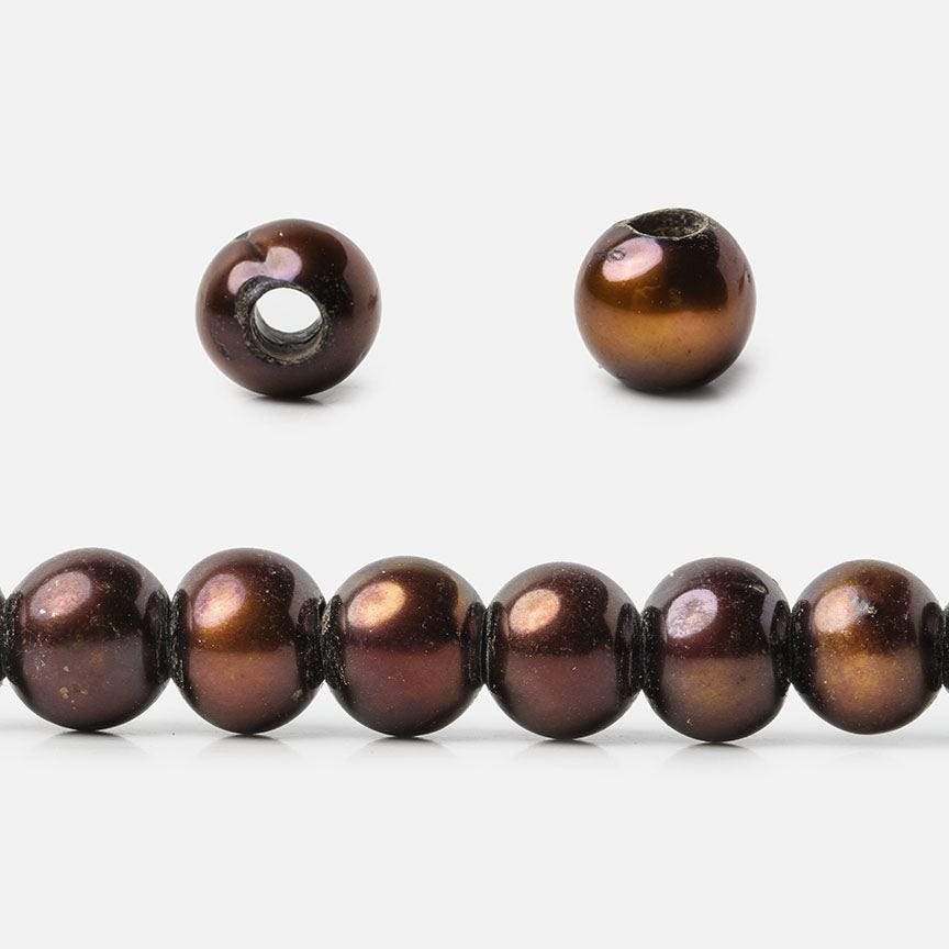 7mm - 8mm Milk Chocolate Large Hole Off Round Pearl 2.5mm drill hole, 15 inch, 64 pieces (ONLINE ORDER ONLY)