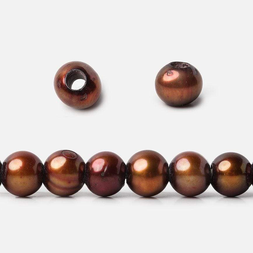 7mm - 8mm Nutmeg Brown Large Hole Off Round Pearl 2.5mm drill hole, 15 inch, 64 pieces (ONLINE ORDER ONLY)