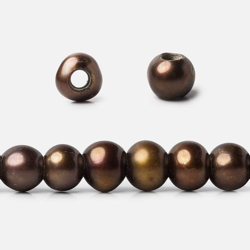 7mm - 8mm Pecan Brown Large Hole Off Round Pearl 2.5mm drill hole, 15 inch, 64 pieces (ONLINE ORDER ONLY)