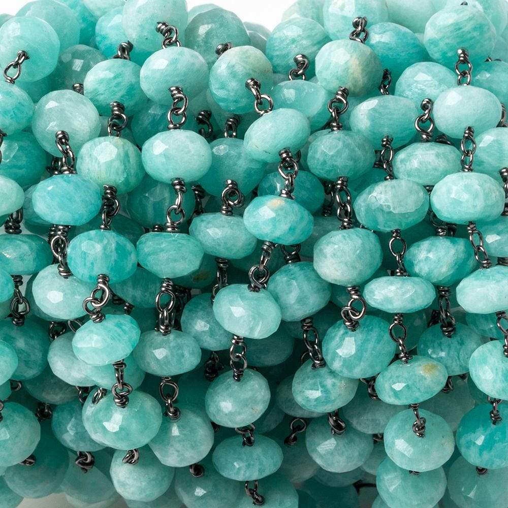 7mm Amazonite faceted rondelle Oxidized .925 Silver Chain by the foot 35 pieces (ONLINE ORDER ONLY)