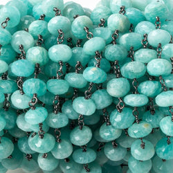 7mm Amazonite faceted rondelle Oxidized .925 Silver Chain by the foot 35 pieces (ONLINE ORDER ONLY)
